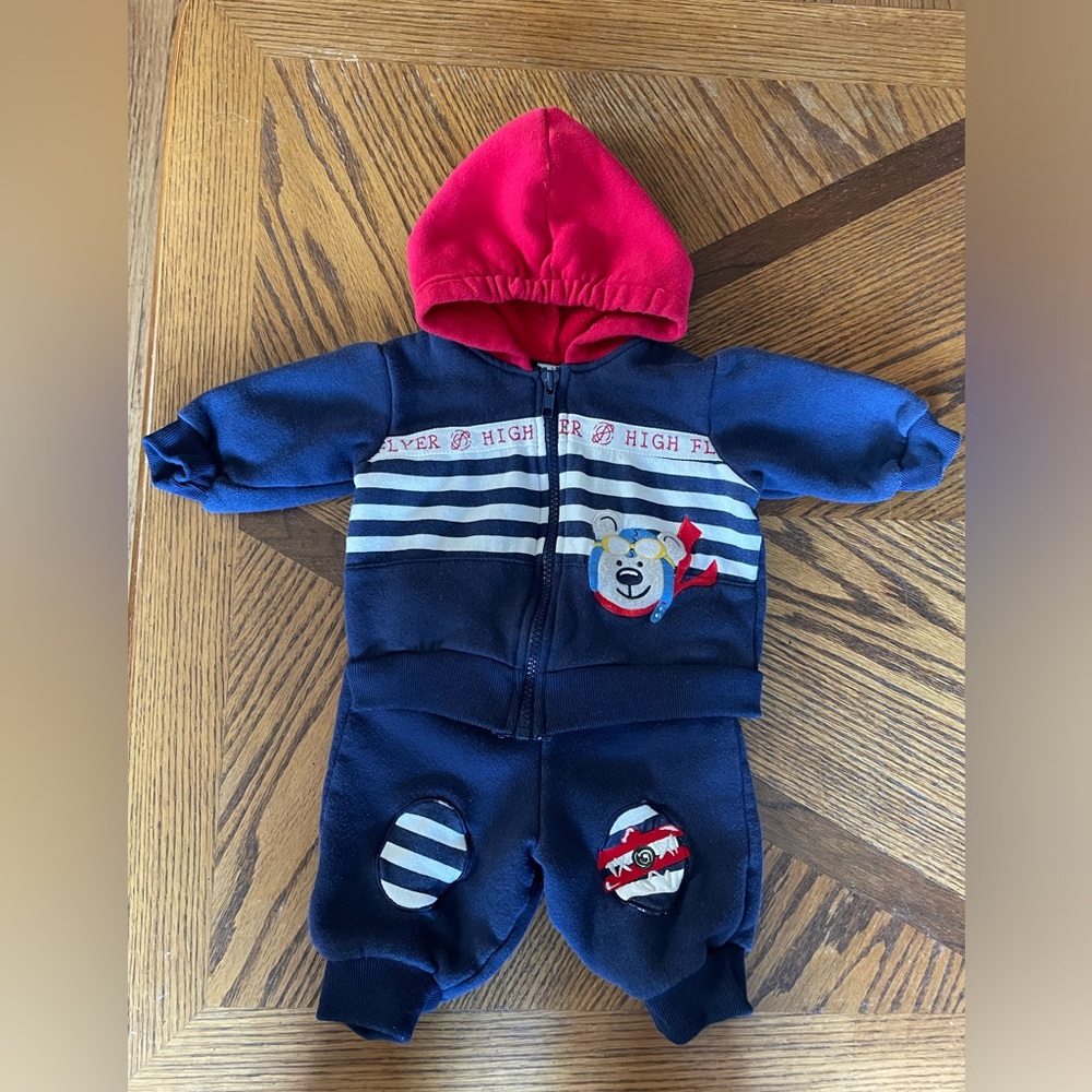 Vintage Infant Boys Two Piece Set. Navy Blue. Size 6 Months